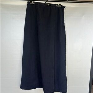 Eddie Bauer Navy Blue Linen Blend Side Slit Flare Skirt Size 10